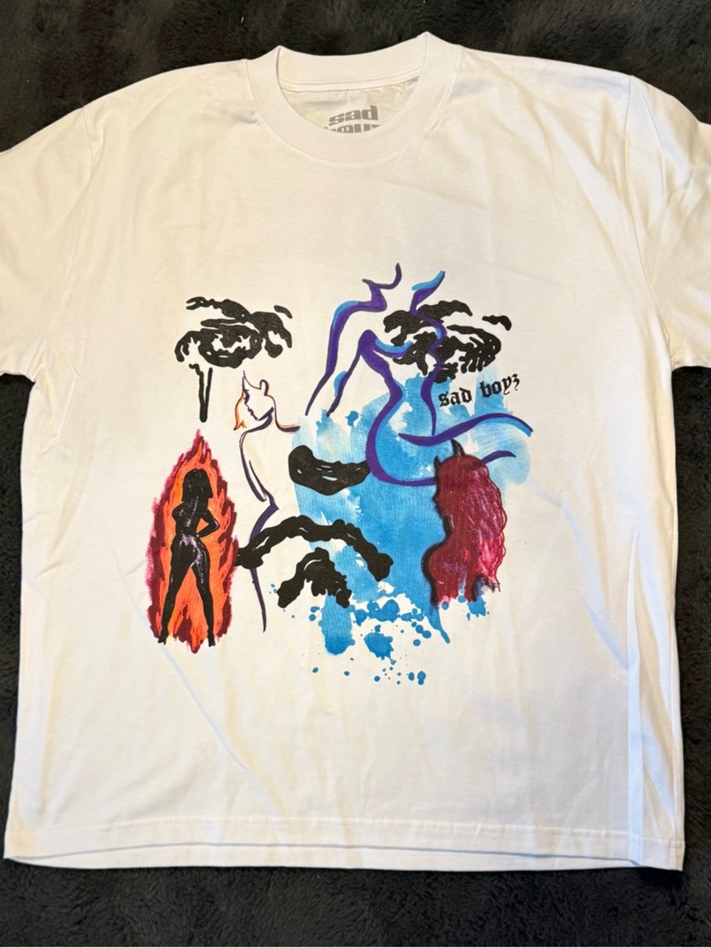 SADBOYZ White Tee with Multicolor Abstract Face and Figures Size Large